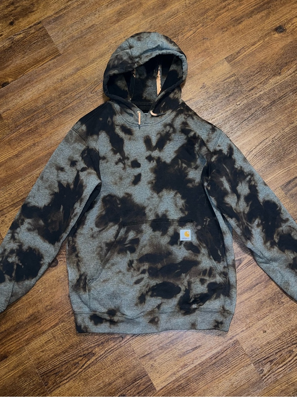 Carhartt Loose Fit Black Gray Acid Wash Custom Pullover Sweatshirt Hoodie Size M - Picture 4 of 10